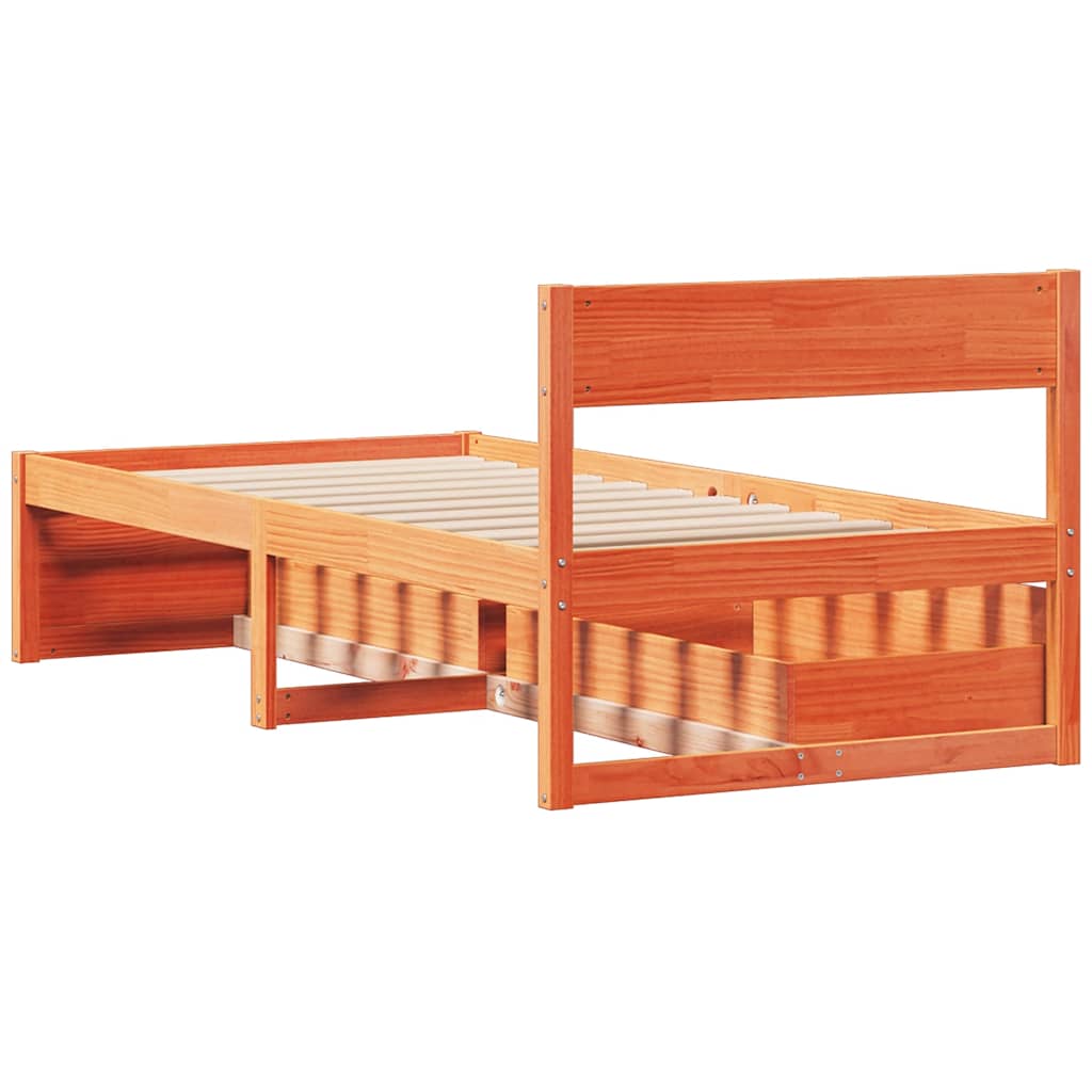 vidaXL Bed Frame without Mattress Wax Brown 100x200 cm Solid Wood Pine 5