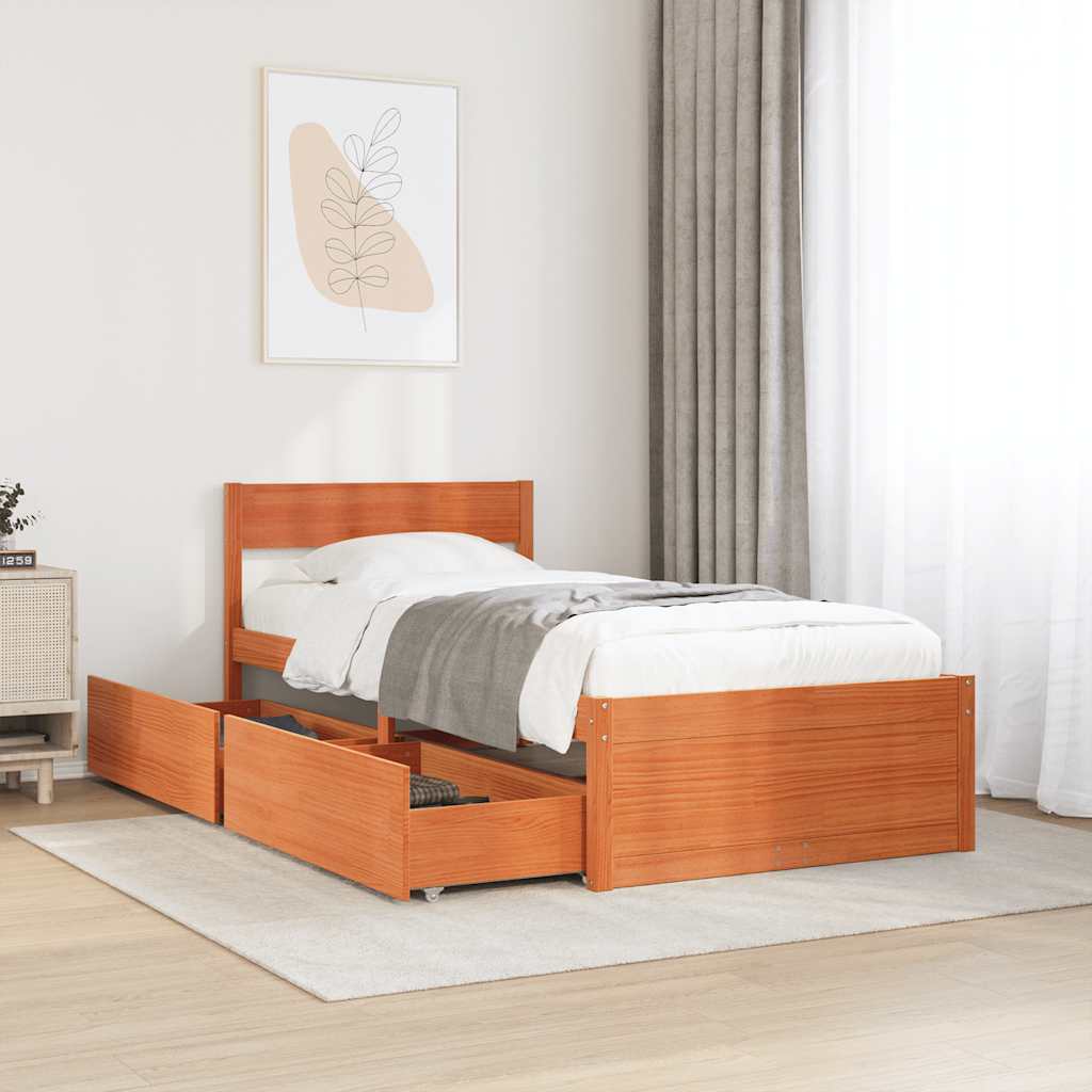 vidaXL Bed Frame without Mattress Wax Brown 100x200 cm Solid Wood Pine 1