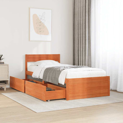 Bed Frame without Mattress Solid Wood Pine Length 200 cm Wax brown 100 cm