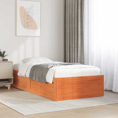 Bed Frame without Mattress Solid Wood Pine Wax brown 90 cm 200 cm