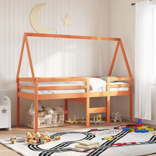 Kids' Bed Roof 209x95,5x88 cm Solid Wood Pine Wax brown 199 cm 95.5 cm