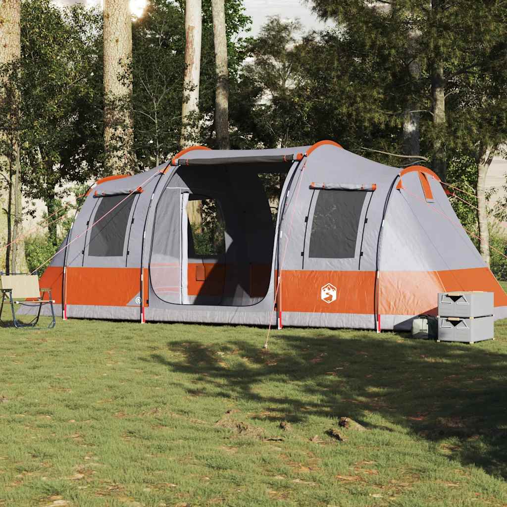 vidaXL Camping Tent Tunnel 4-Person Grey and Orange Waterproof 4