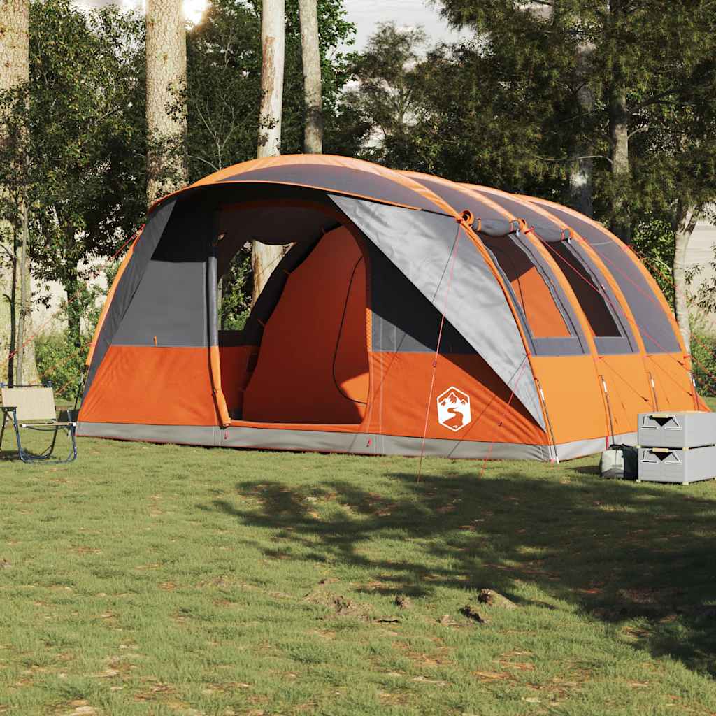 vidaXL Camping Tent Tunnel 5-Person Grey and Orange Waterproof 3