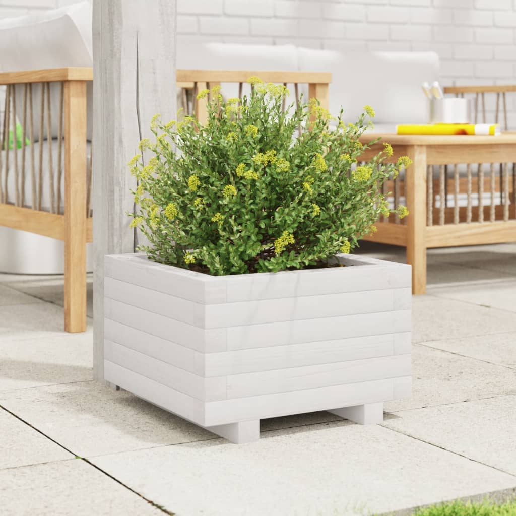 Garden Planter 40x40x26.5 cm Solid Wood Pine with Legs White 40 cm 40 cm