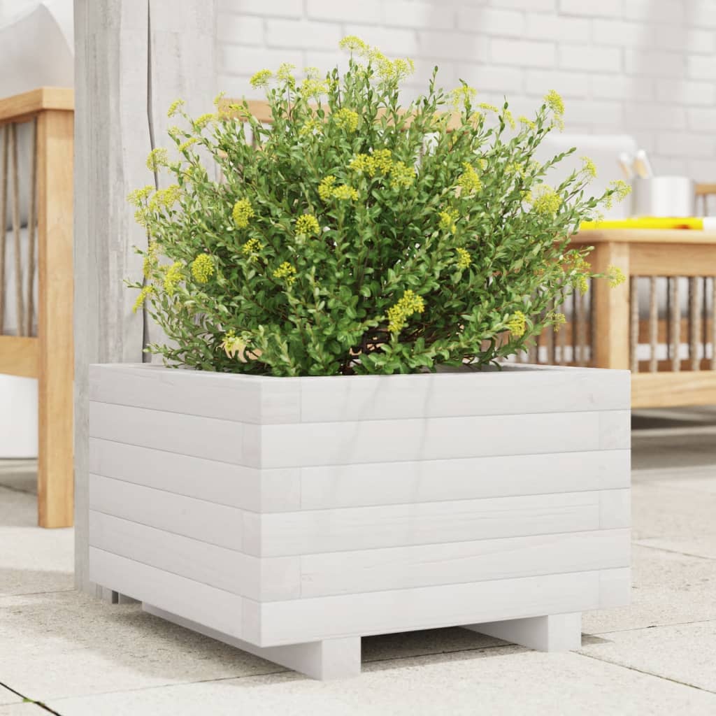 Garden Planter 40x40x26.5 cm Solid Wood Pine with Legs White 40 cm 40 cm