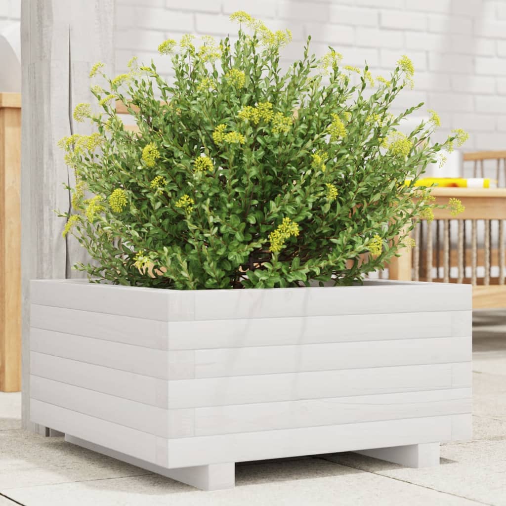 Garden Planter 40x40x26.5 cm Solid Wood Pine with Legs White 50 cm 50 cm