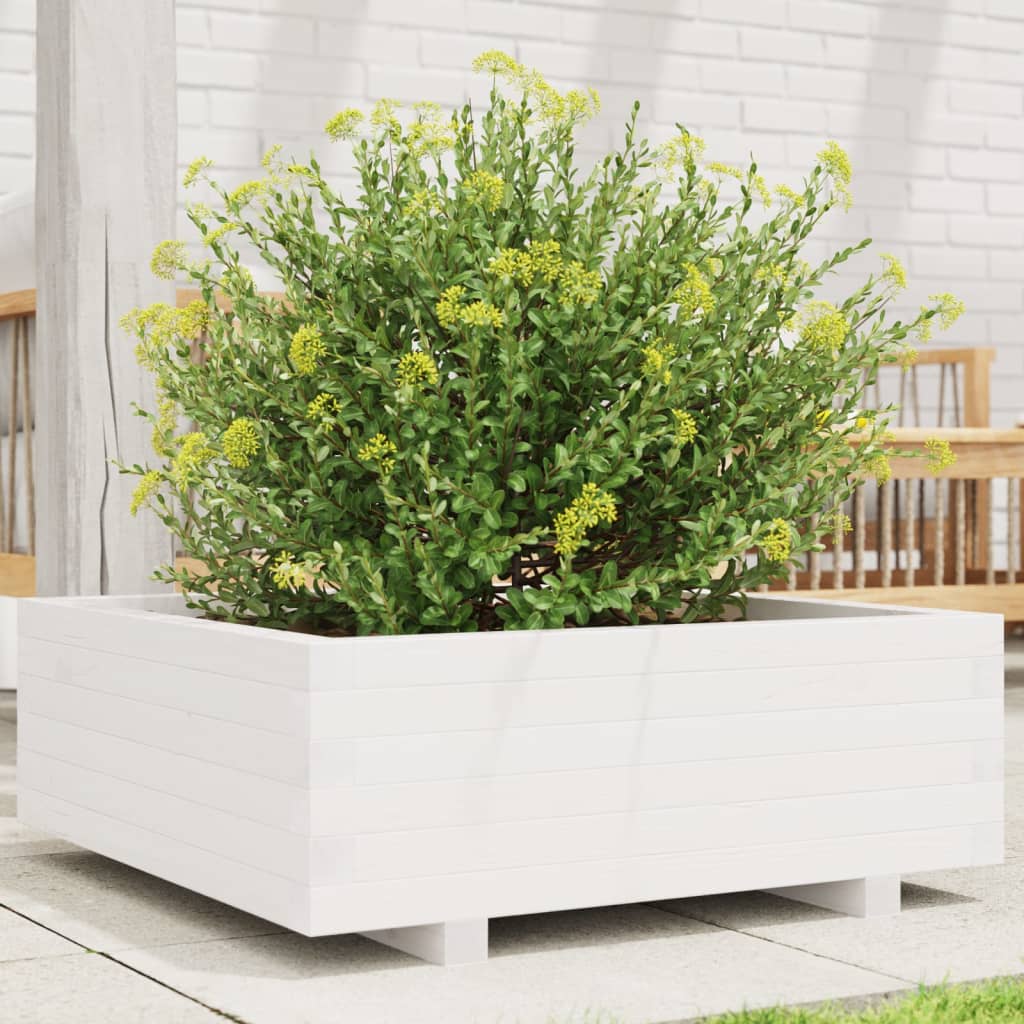 Garden Planter 40x40x26.5 cm Solid Wood Pine with Legs White 70 cm 70 cm