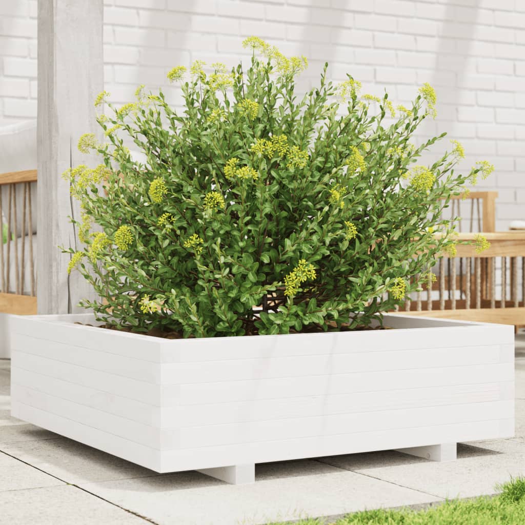 Garden Planter 40x40x26.5 cm Solid Wood Pine with Legs White 80 cm 80 cm