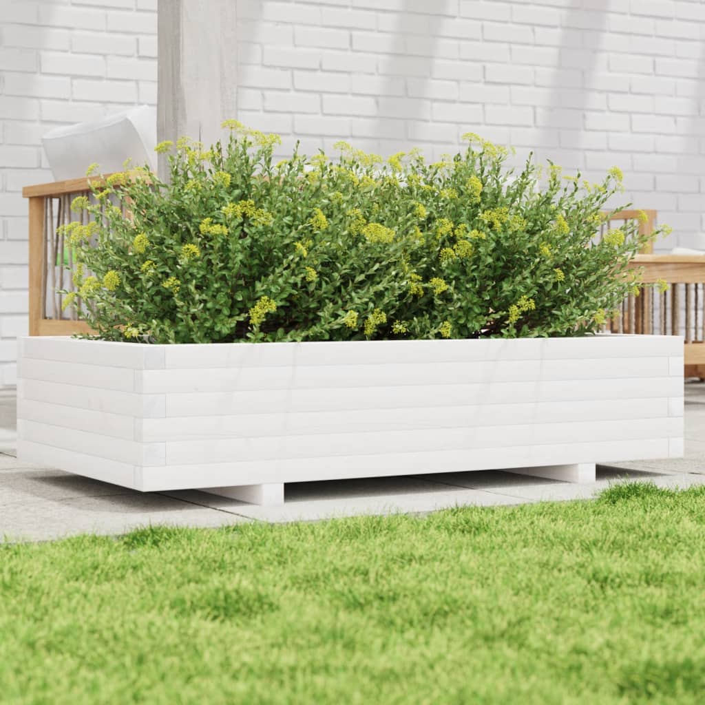 Garden Planter 40x40x26.5 cm Solid Wood Pine with Legs White 110 cm 60 cm