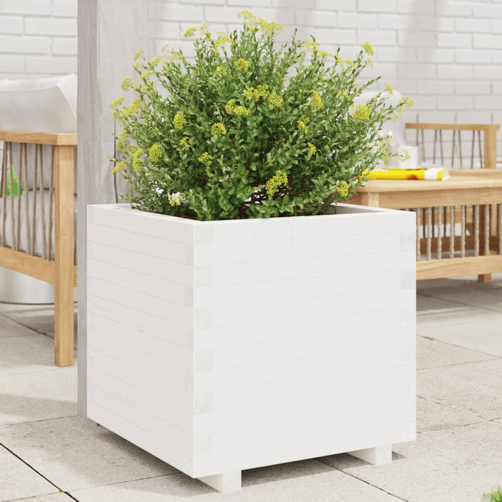 Garden Planter 60x60x49.5 cm Solid Wood Pine with Legs White 60 cm