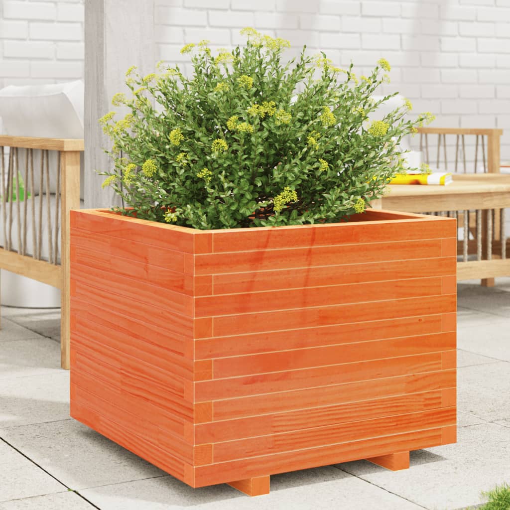 Garden Planter 60x60x49.5 cm Solid Wood Pine with Legs Wax brown 60 cm
