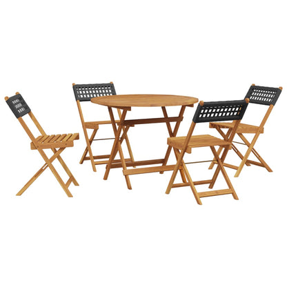 vidaXL 5 Piece Garden Dining Set Black Poly Rattan and Solid Wood 2