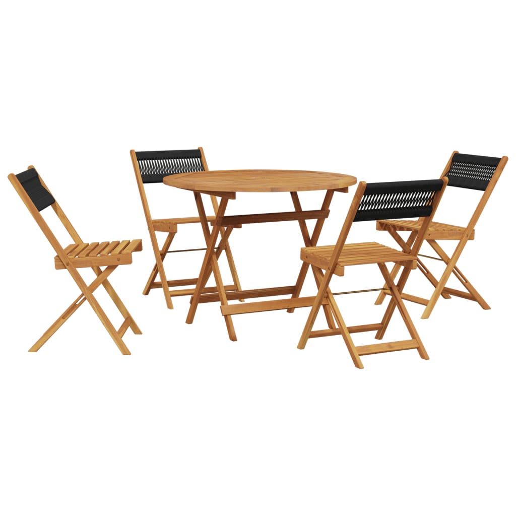 vidaXL 5 Piece Garden Dining Set Black Polypropylene and Solid Wood 2