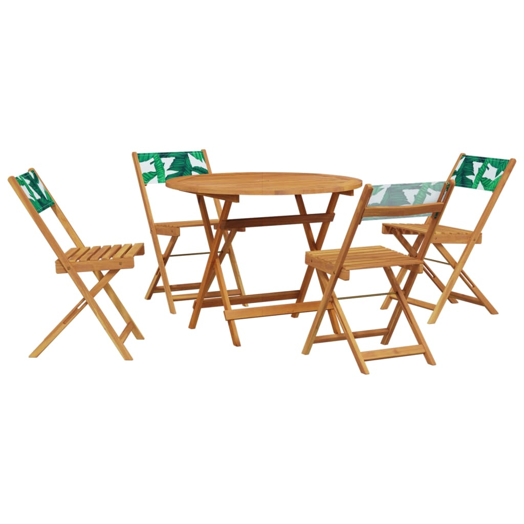 vidaXL 5 Piece Garden Dining Set Leaf Pattern Fabric and Solid Wood 2