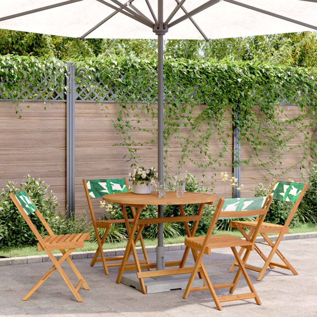 vidaXL 5 Piece Garden Dining Set Leaf Pattern Fabric and Solid Wood 1