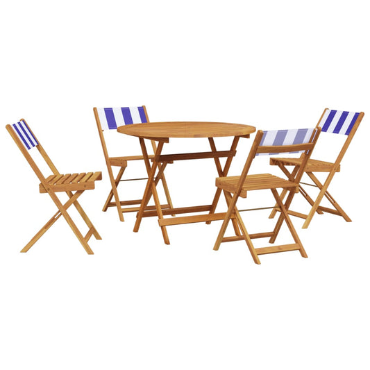 vidaXL 5 Piece Garden Dining Set Blue and White Fabric and Solid Wood 2
