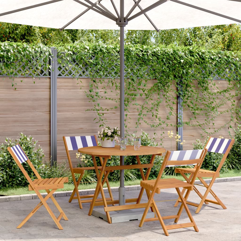 vidaXL 5 Piece Garden Dining Set Blue and White Fabric and Solid Wood 1