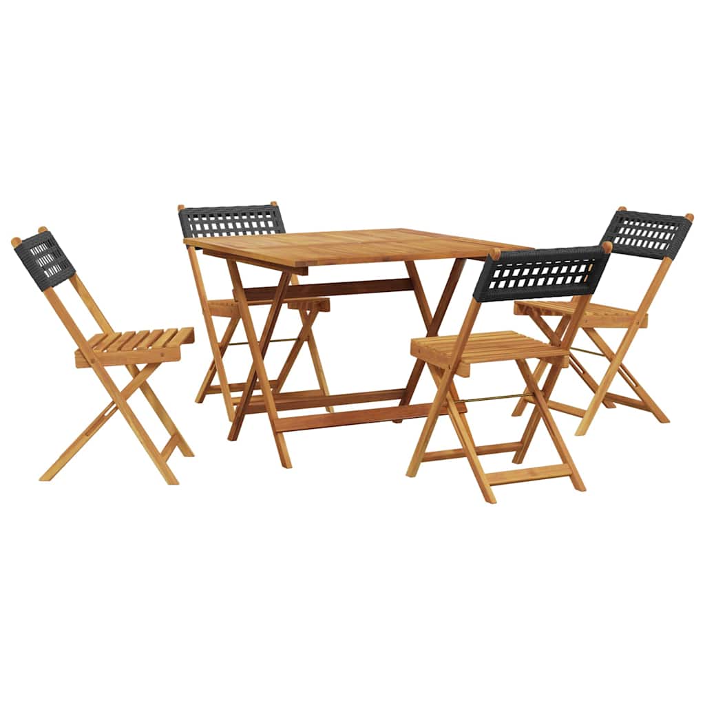 vidaXL 5 Piece Garden Dining Set Black Poly Rattan and Solid Wood 2
