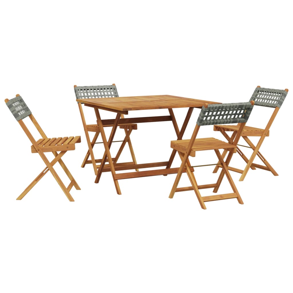 vidaXL 5 Piece Garden Dining Set Grey Poly Rattan and Solid Wood 2