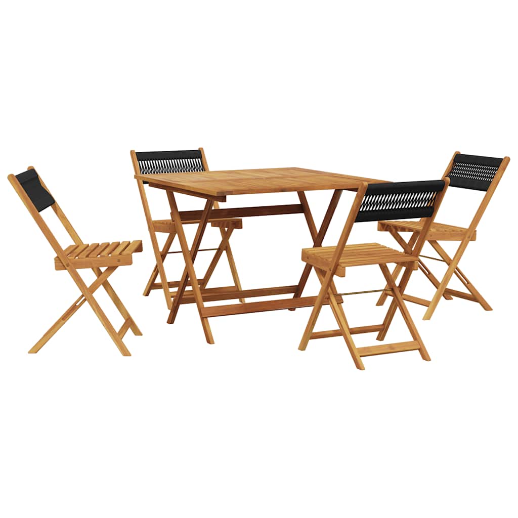 vidaXL 5 Piece Garden Dining Set Black Polypropylene and Solid Wood 2
