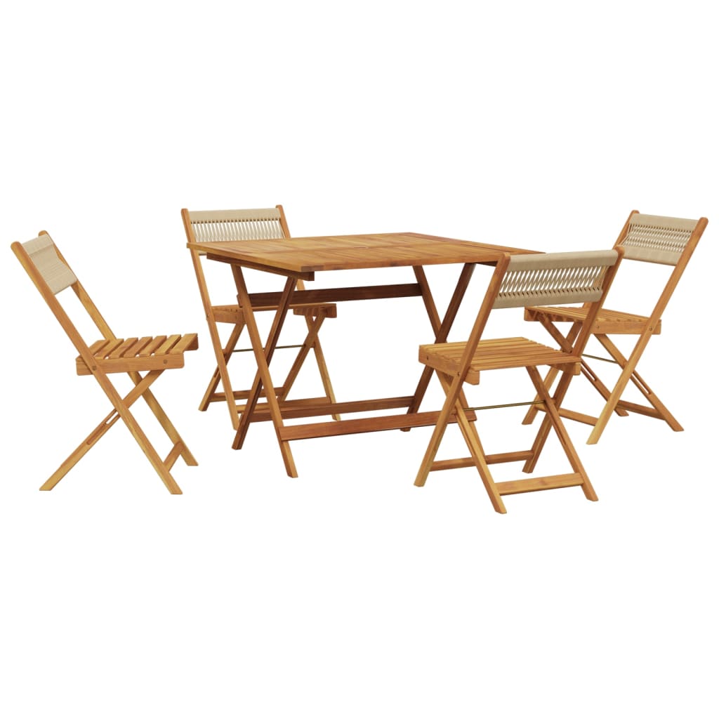 vidaXL 5 Piece Garden Dining Set Beige Polypropylene and Solid Wood 2
