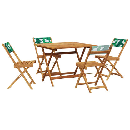 vidaXL 5 Piece Garden Dining Set Leaf Pattern Fabric and Solid Wood 2