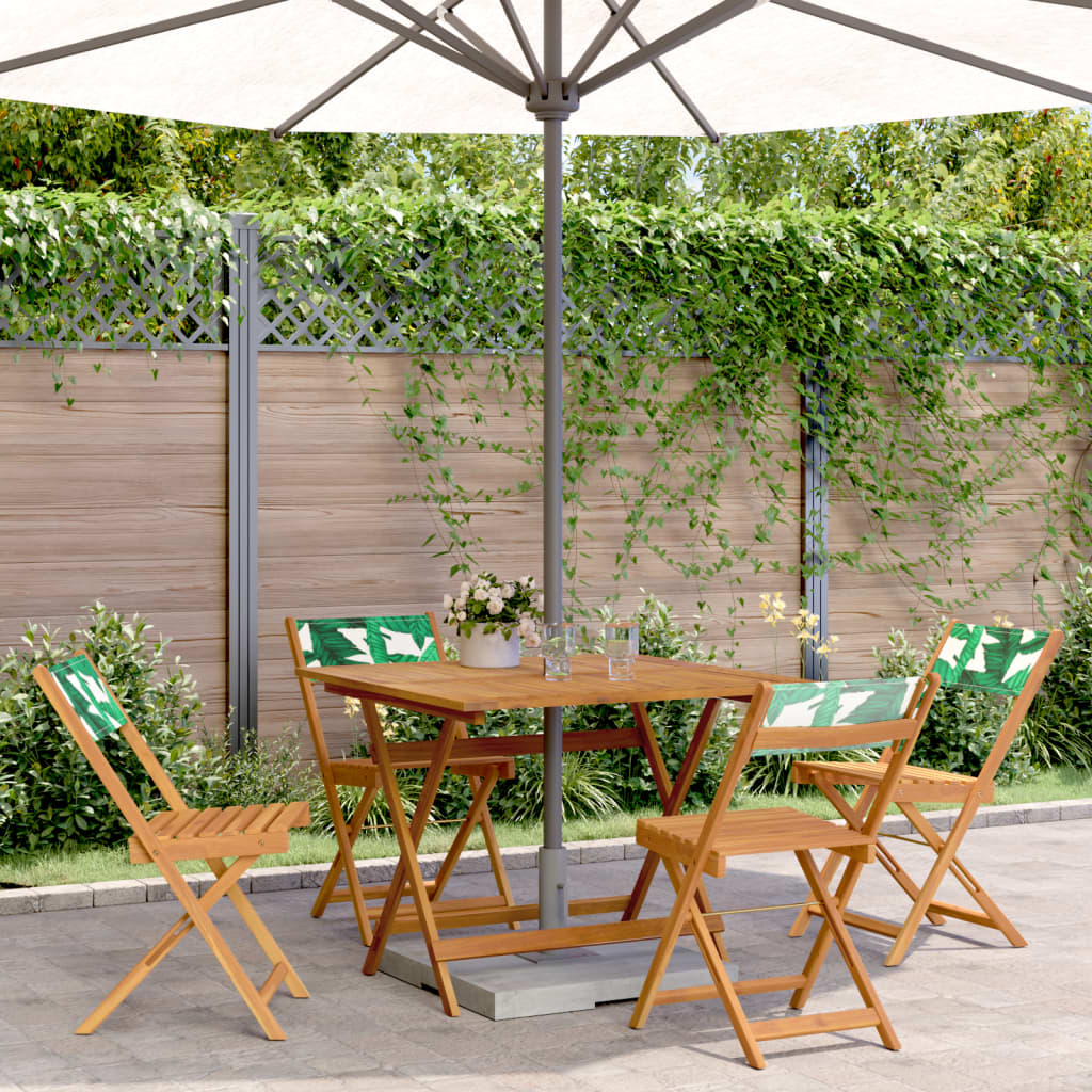 vidaXL 5 Piece Garden Dining Set Leaf Pattern Fabric and Solid Wood 1