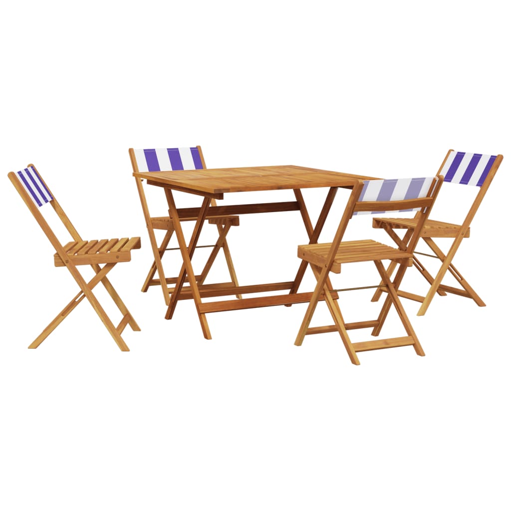vidaXL 5 Piece Garden Dining Set Blue and White Fabric and Solid Wood 2