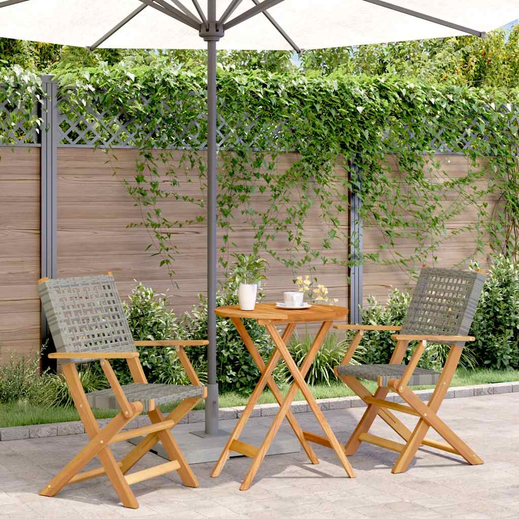 vidaXL 3 Piece Bistro Set Poly Rattan and Solid Wood