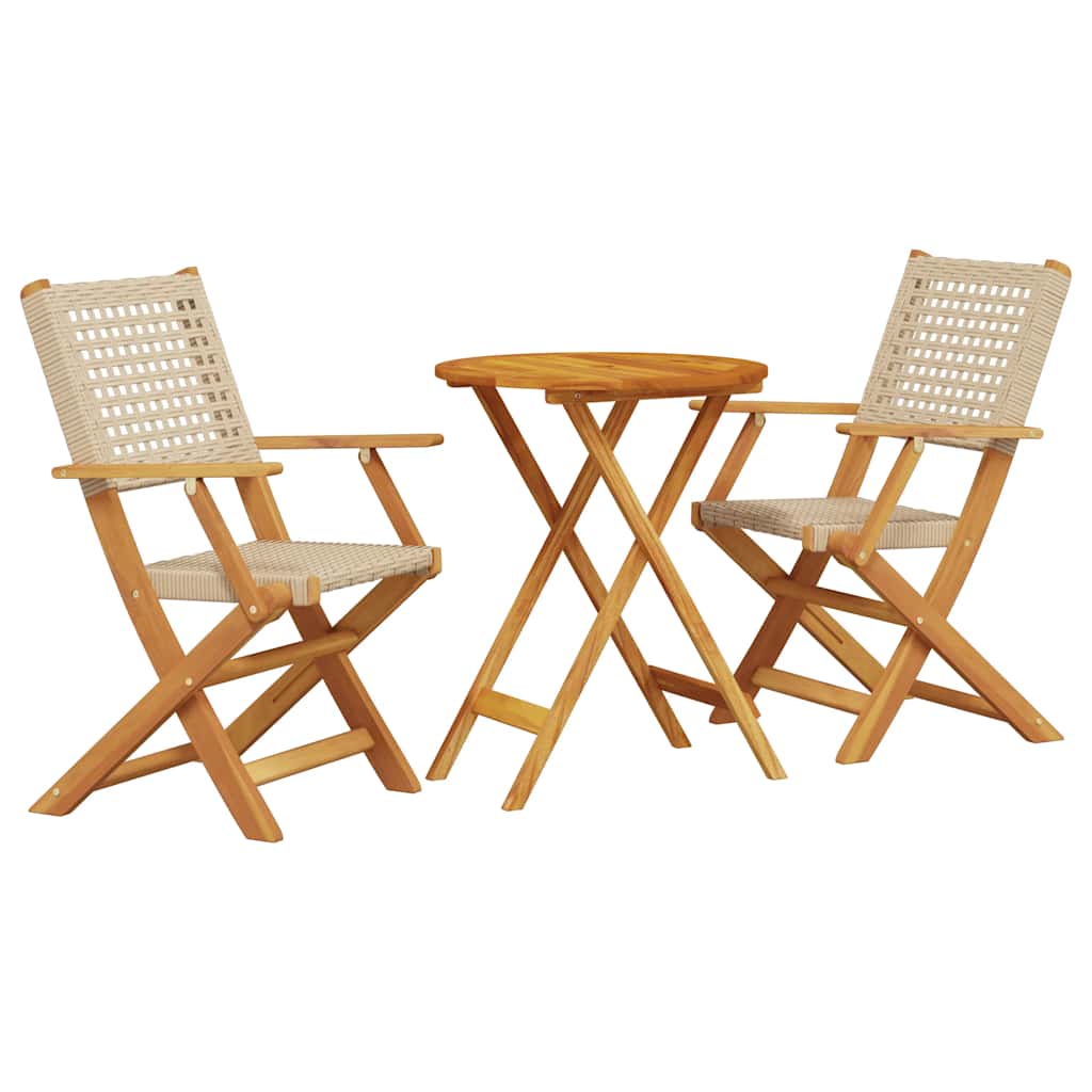 vidaXL 3 Piece Bistro Set Beige Poly Rattan and Solid Wood 2