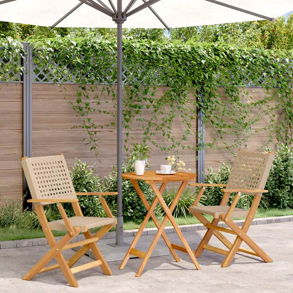 vidaXL 3 Piece Bistro Set Beige Poly Rattan and Solid Wood 1