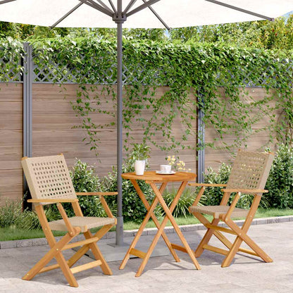 3 Piece Bistro Set Poly Rattan and Solid Wood Beige 60 x 75 cm