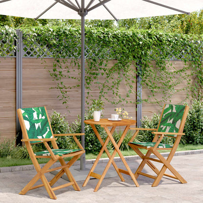 vidaXL 3 Piece Bistro Set Fabric and Solid Wood Leaf Pattern