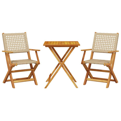 vidaXL 3 Piece Bistro Set Beige Poly Rattan and Solid Wood 2