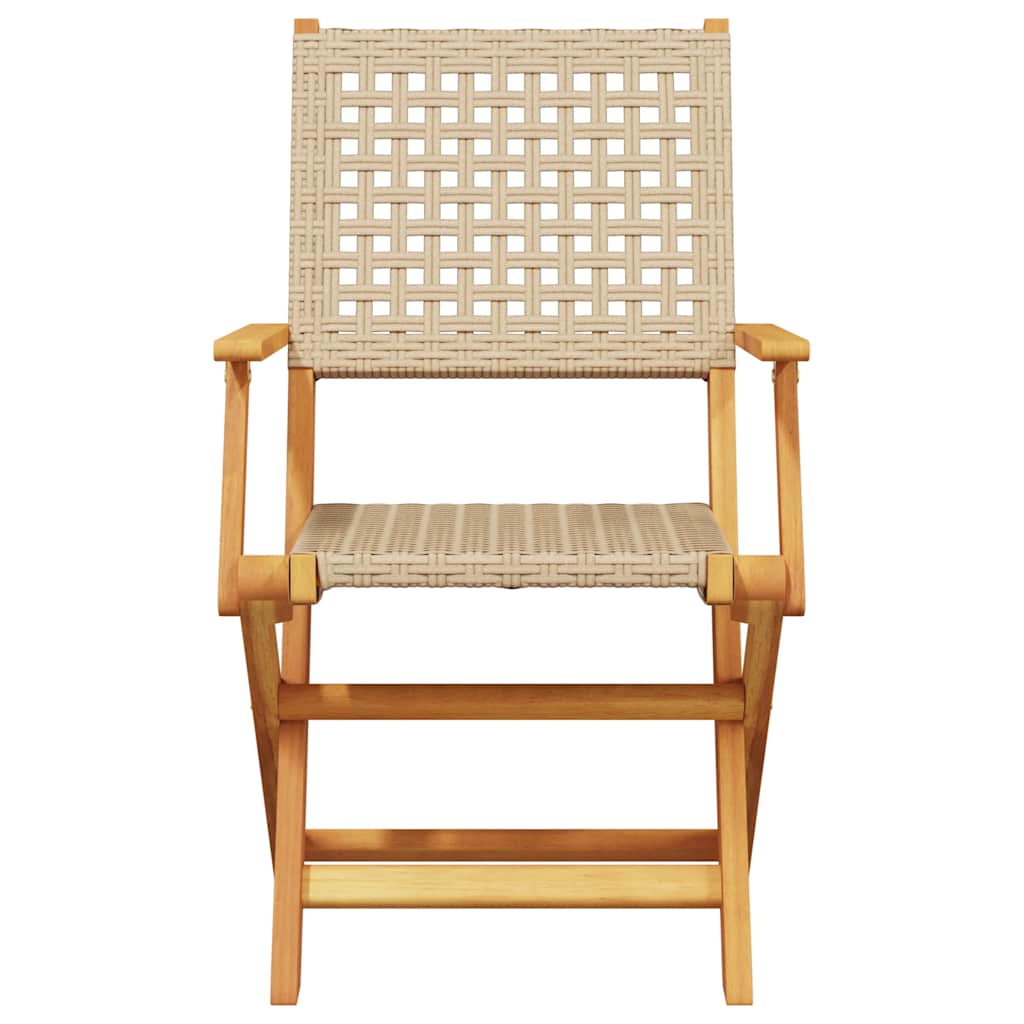 vidaXL 3 Piece Bistro Set Beige Poly Rattan and Solid Wood 4