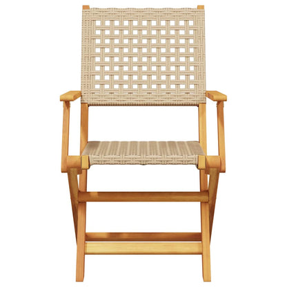 vidaXL 3 Piece Bistro Set Beige Poly Rattan and Solid Wood 4