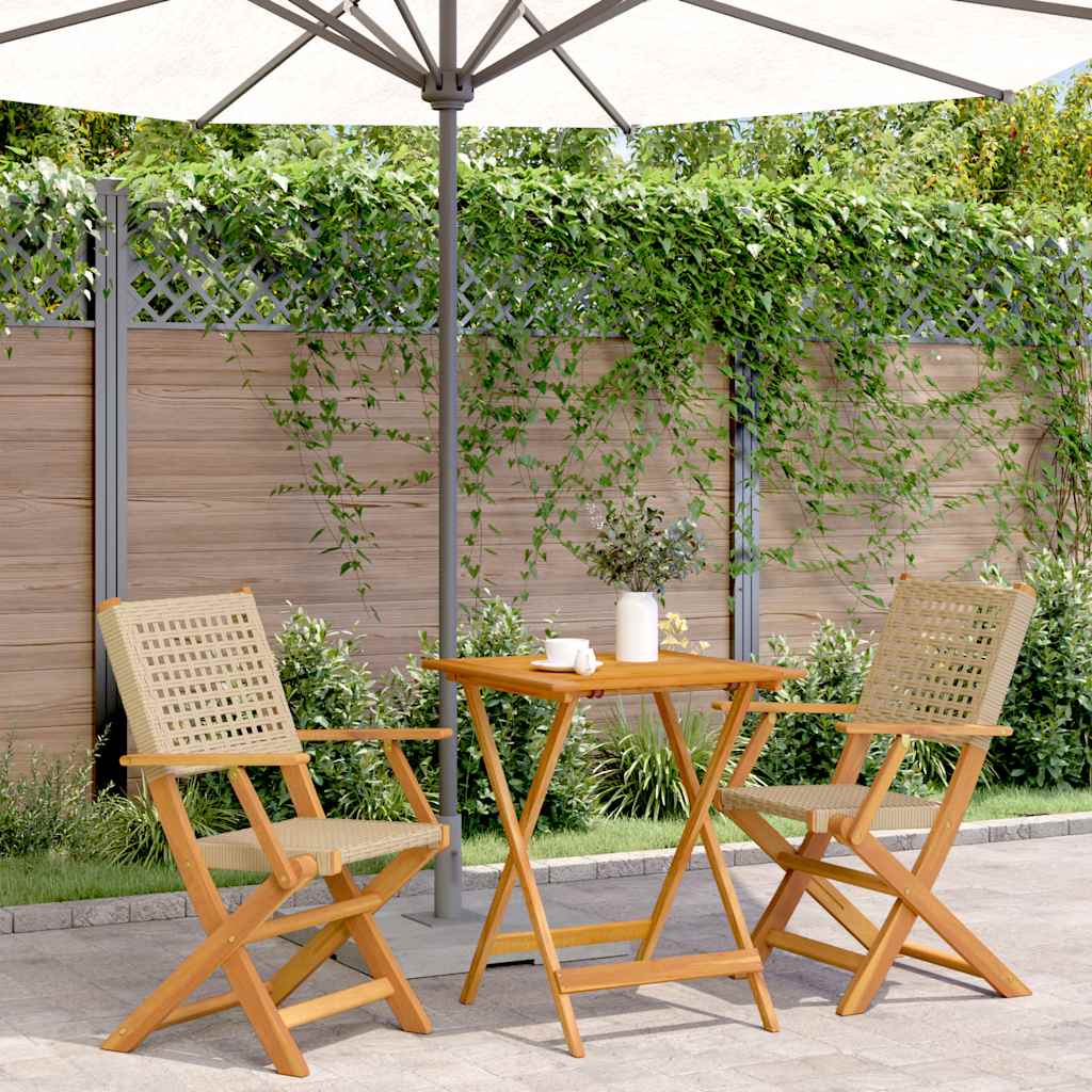 vidaXL 3 Piece Bistro Set Beige Poly Rattan and Solid Wood 1