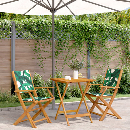 vidaXL 3 Piece Bistro Set Fabric and Solid Wood Leaf Pattern