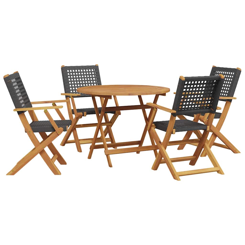 vidaXL 5 Piece Garden Dining Set Black Poly Rattan and Solid Wood 2