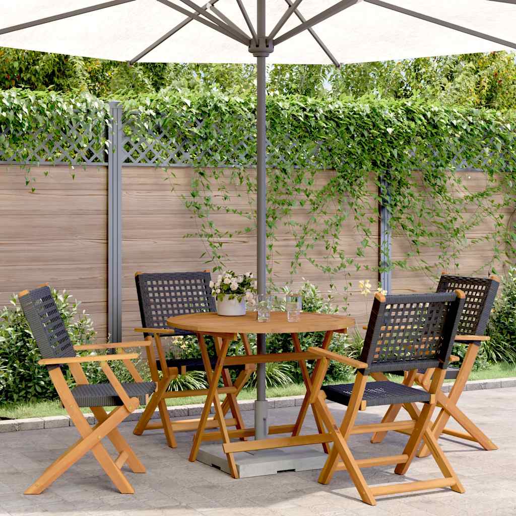 vidaXL 5 Piece Garden Dining Set Black Poly Rattan and Solid Wood 1
