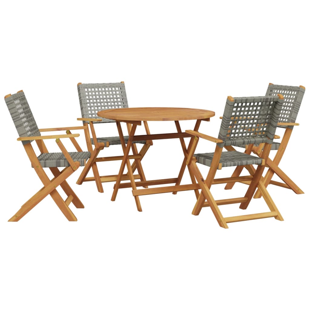 vidaXL 5 Piece Garden Dining Set Grey Poly Rattan and Solid Wood 2