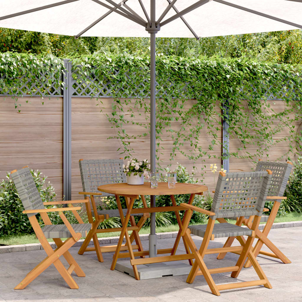 vidaXL 5 Piece Garden Dining Set Grey Poly Rattan and Solid Wood 1