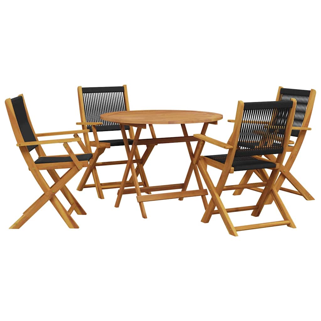 vidaXL 5 Piece Garden Dining Set Black Polypropylene and Solid Wood 2