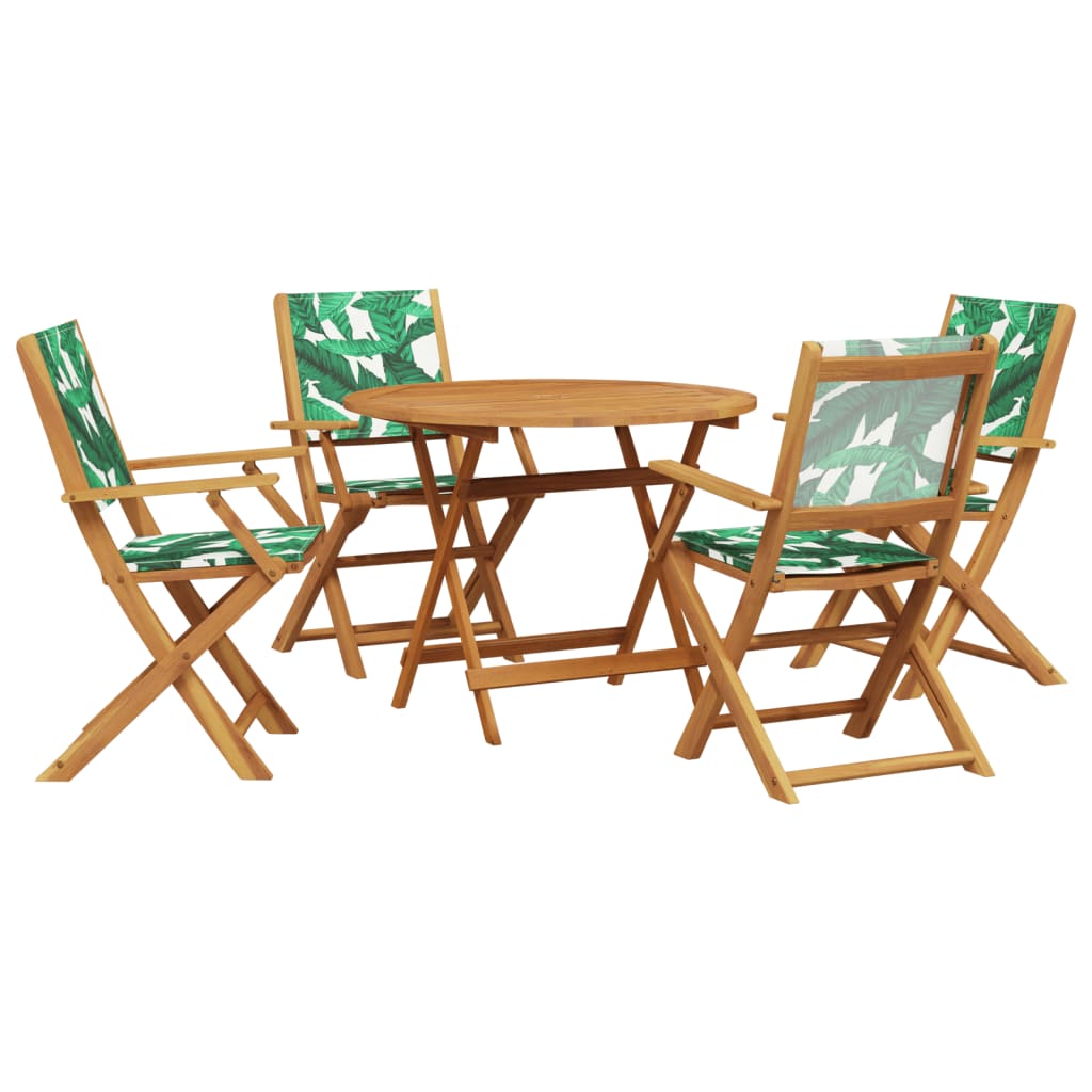 vidaXL 5 Piece Garden Dining Set Leaf Pattern Fabric and Solid Wood 2
