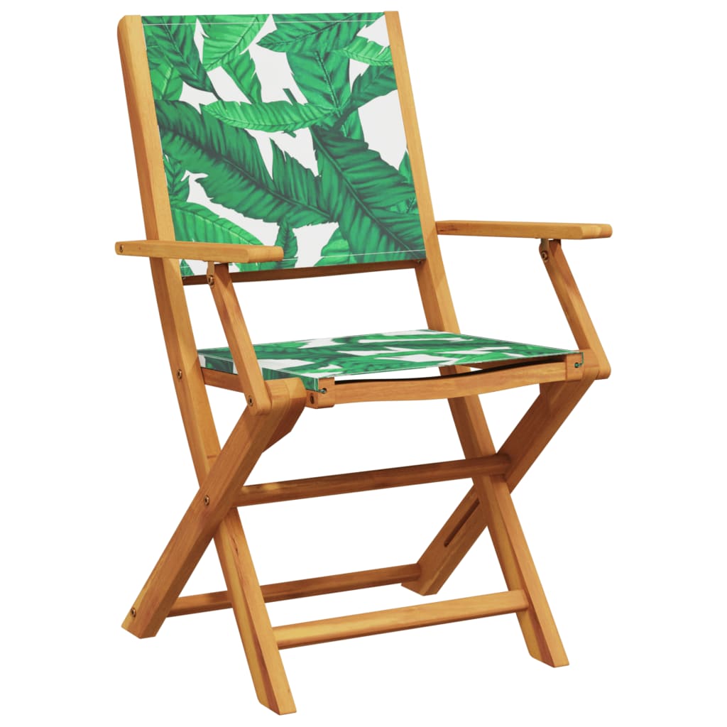 vidaXL 5 Piece Garden Dining Set Leaf Pattern Fabric and Solid Wood 3