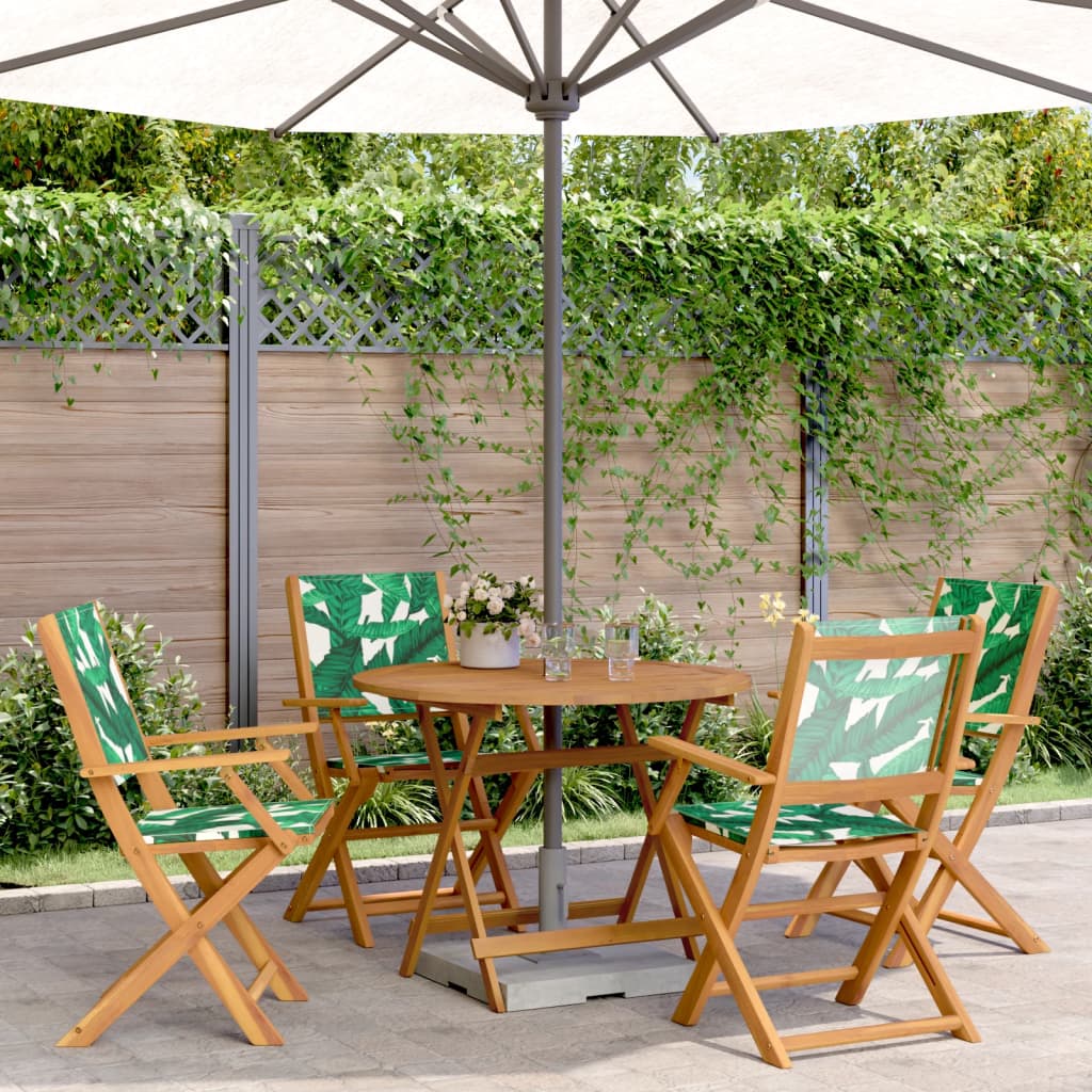 vidaXL 5 Piece Garden Dining Set Leaf Pattern Fabric and Solid Wood 1