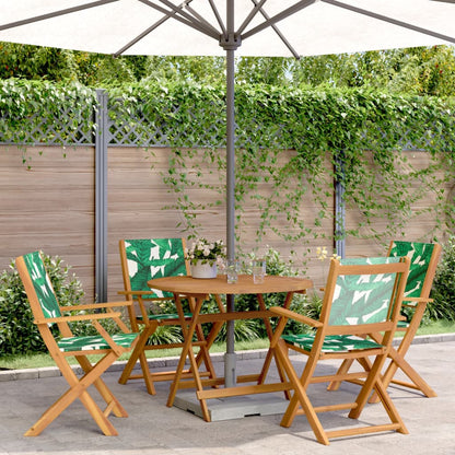 vidaXL 5 Piece Garden Dining Set Leaf Pattern Fabric and Solid Wood 1