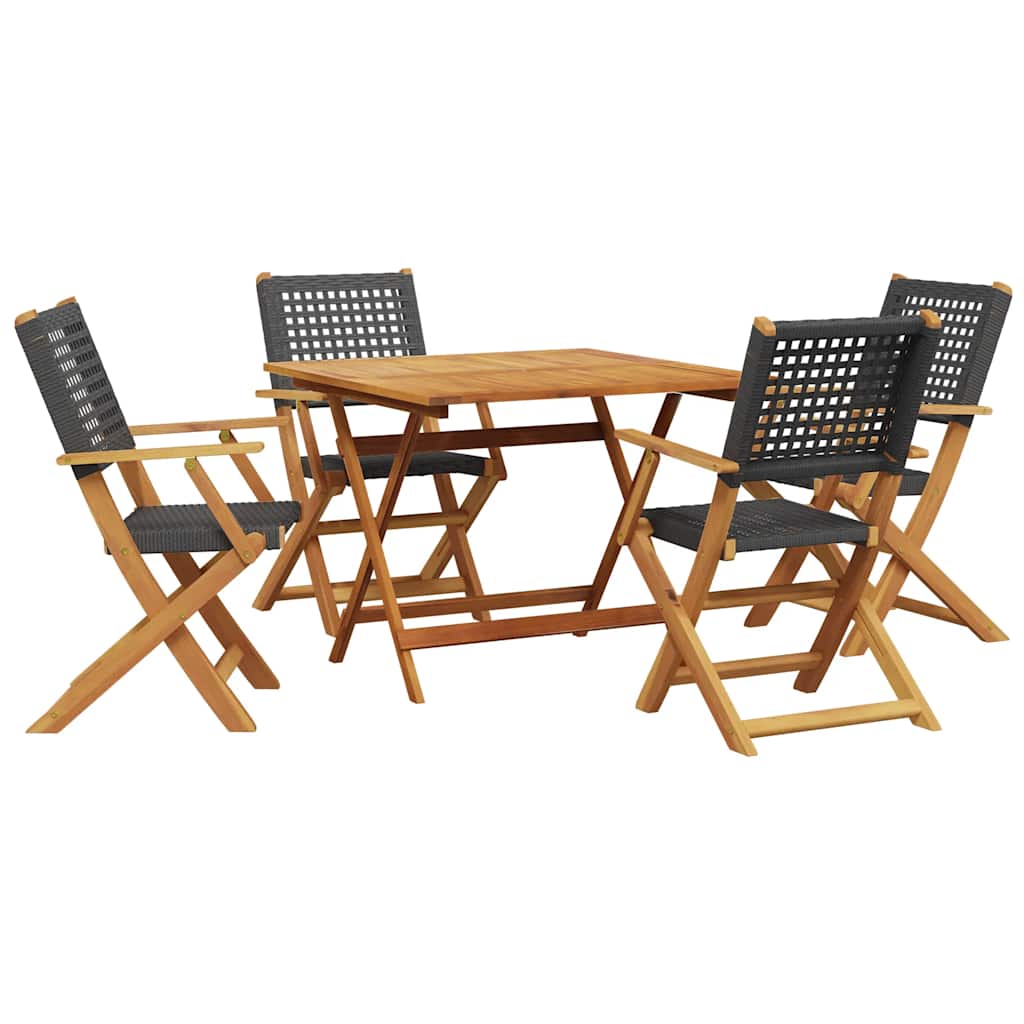 vidaXL 5 Piece Garden Dining Set Black Poly Rattan and Solid Wood 2