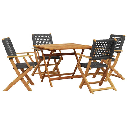 vidaXL 5 Piece Garden Dining Set Black Poly Rattan and Solid Wood 2