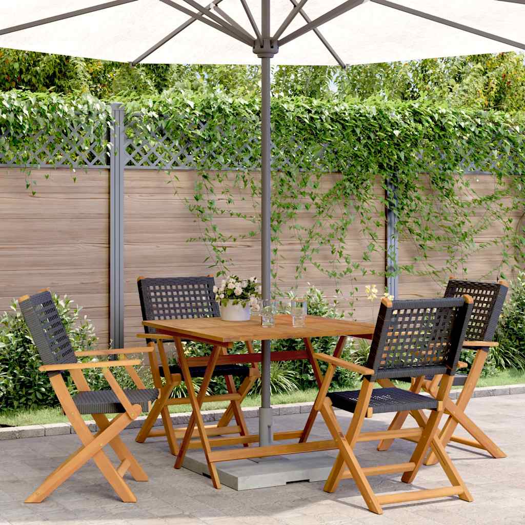 vidaXL 5 Piece Garden Dining Set Black Poly Rattan and Solid Wood 1
